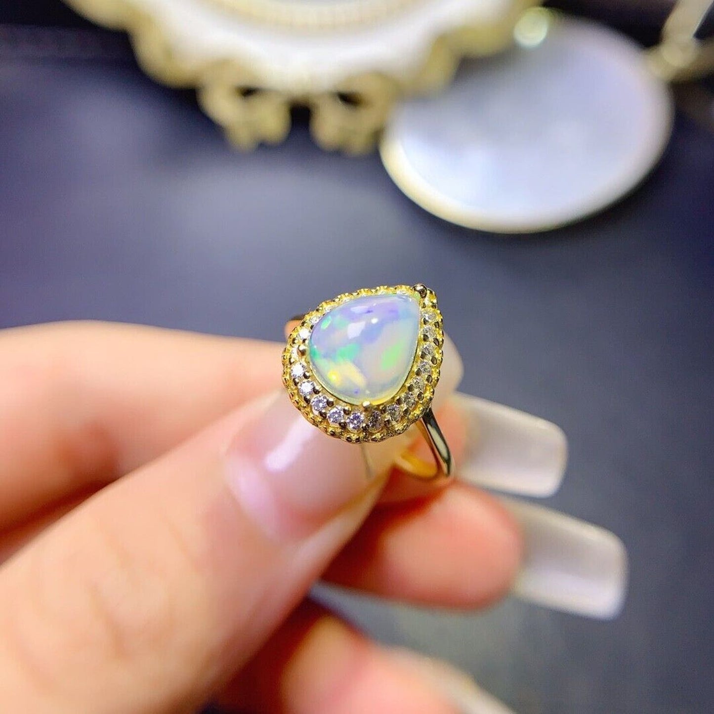 Pear Cut Fire Opal Cocktail Ring 8x10mm