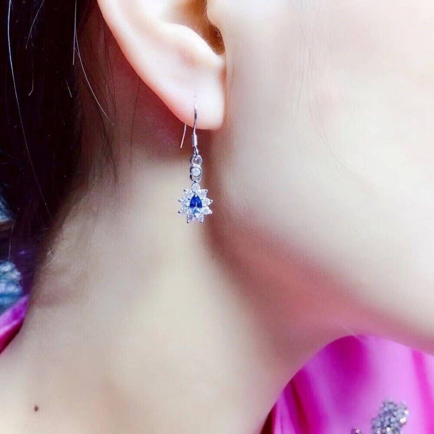 Dainty Sapphire Dangle Earrings 3x5mm