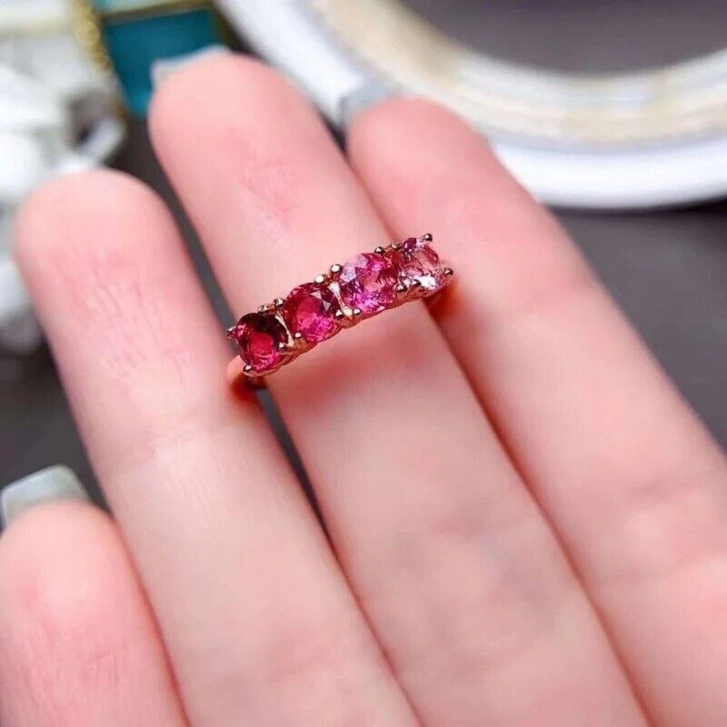 Gradient Pink Tourmaline Band Ring 4x4mm