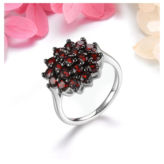 Dark Red Garnet Flower Cluster Ring, Large Garnet Statement Ring