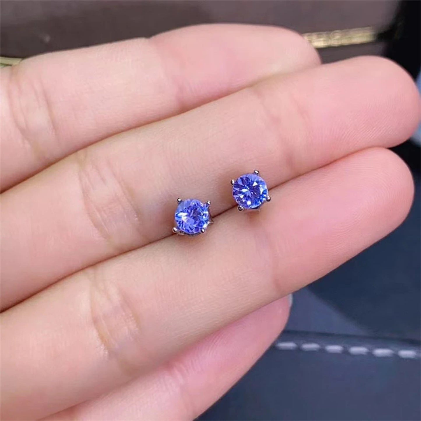 Dainty Purple Tanzanite Stud Earrings 4mm