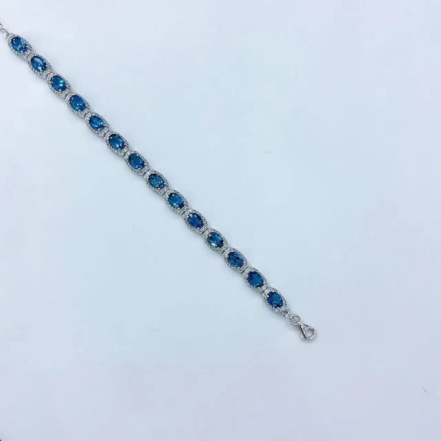 London Blue Topaz Tennis Bracelet 4x6mm Platinum Plated