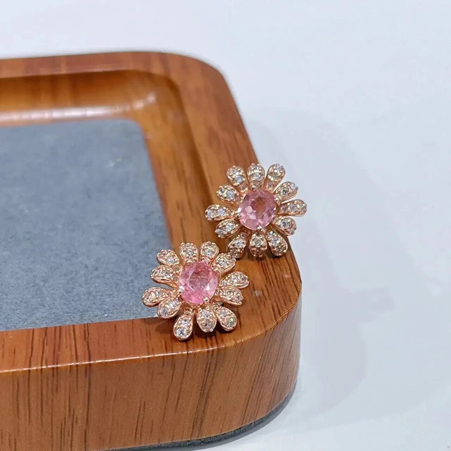 Natural Pink Tourmaline Stud Earrings, Rose Gold Pink Tourmaline Flower Earrings