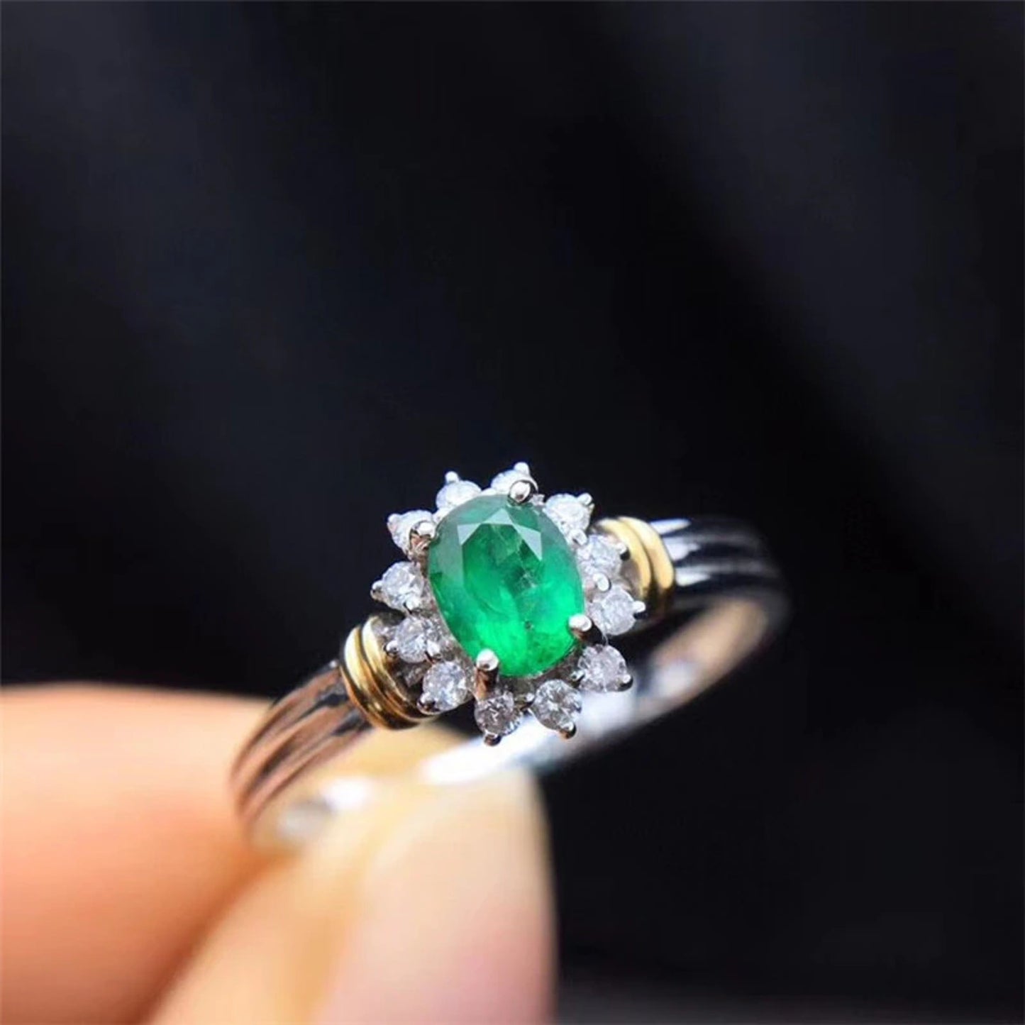 Dainty Emerald Ring 3x4mm Sterling Silver