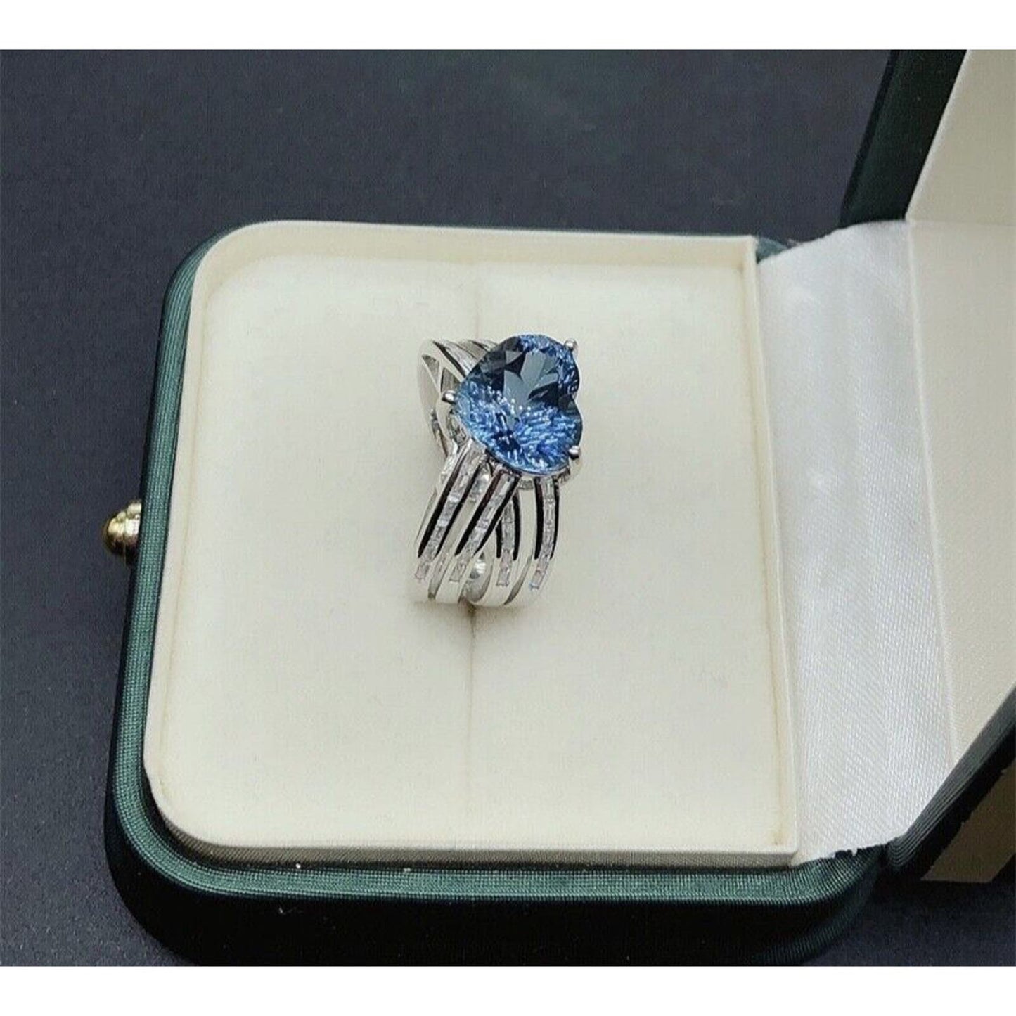 London Blue Topaz Heart Cut Statement Ring 10x10mm