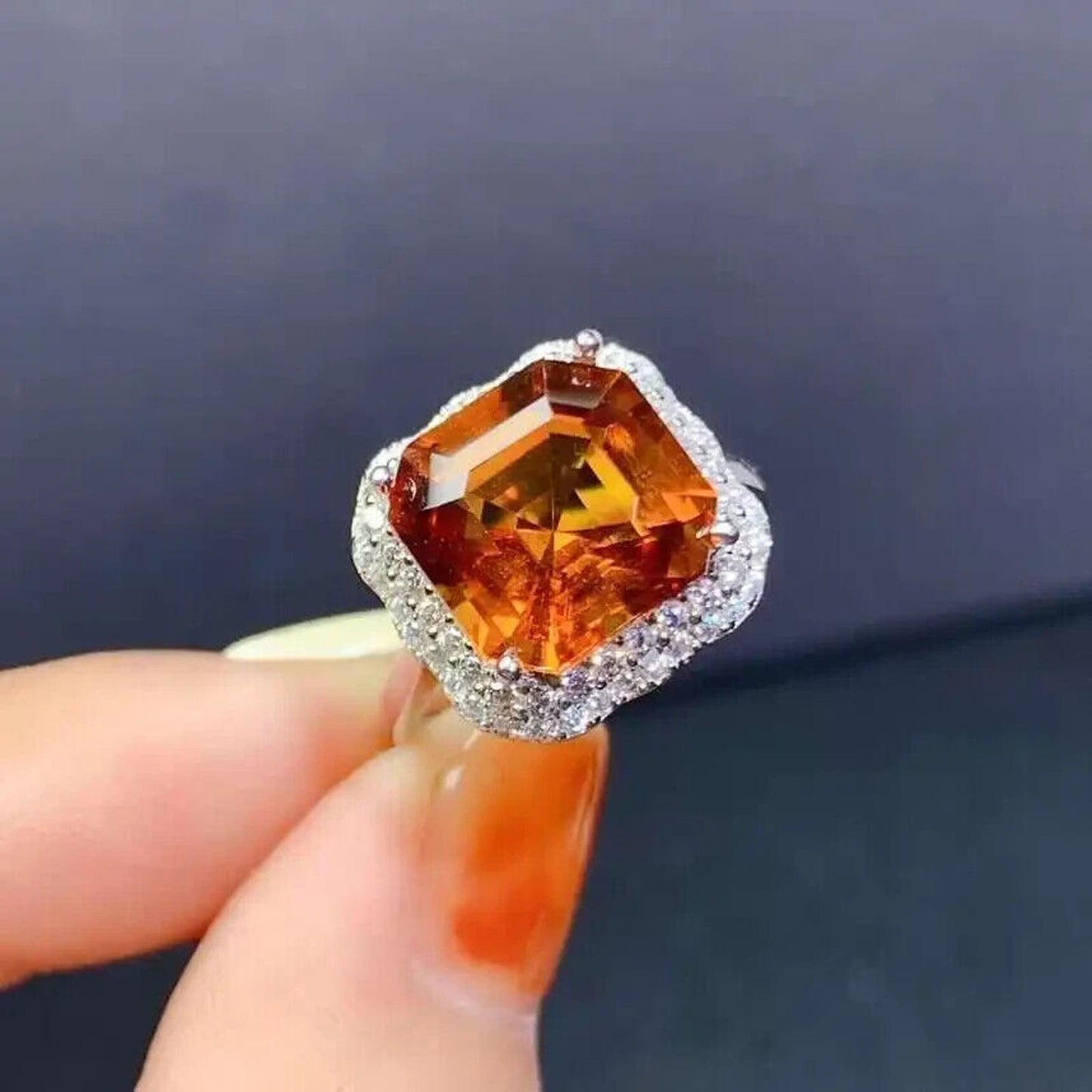 Natural Citrine Gemstone Ring 10mm Sterling Silver