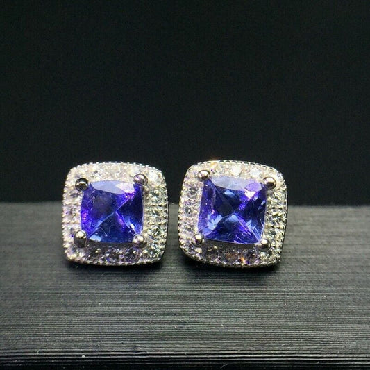 Purple Tanzanite Cushion Cut Stud Earrings 4mm