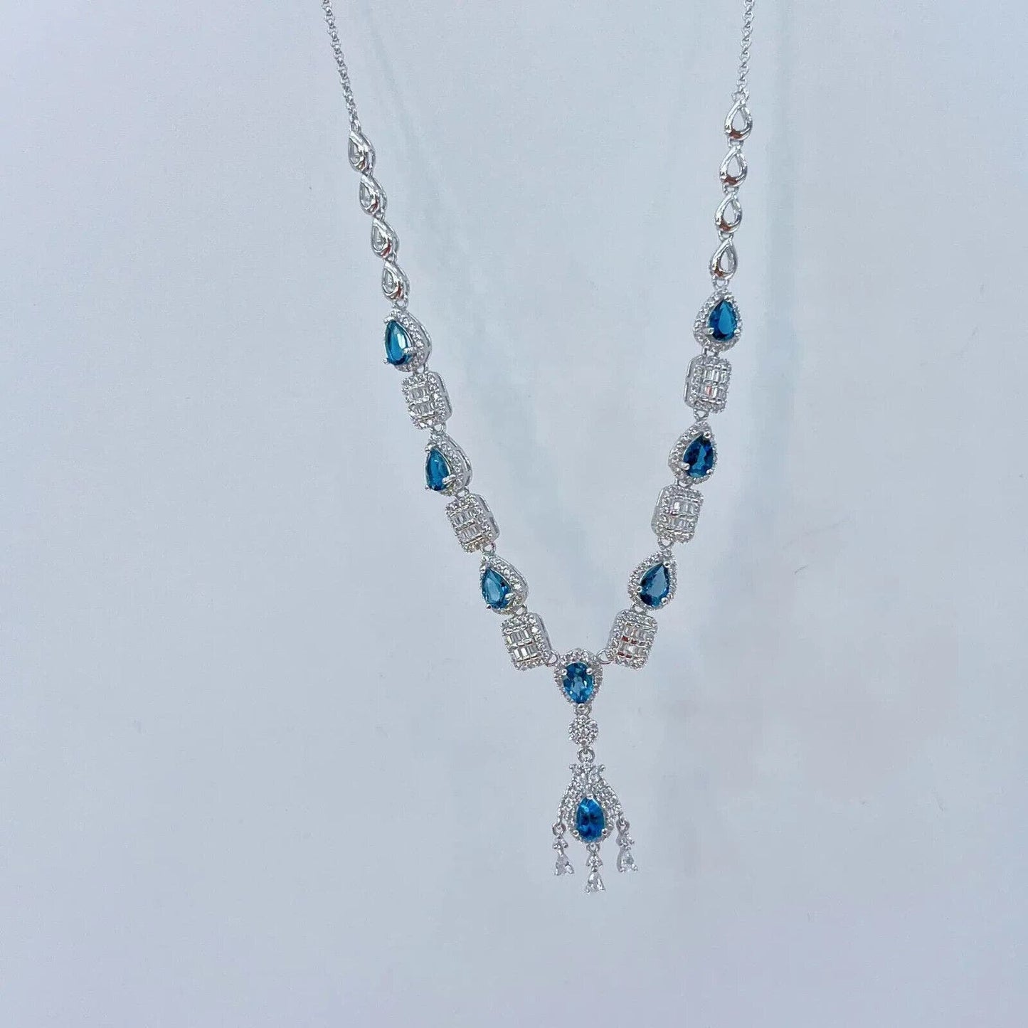 London Blue Topaz Statement Pendant Necklace Platinum Plated