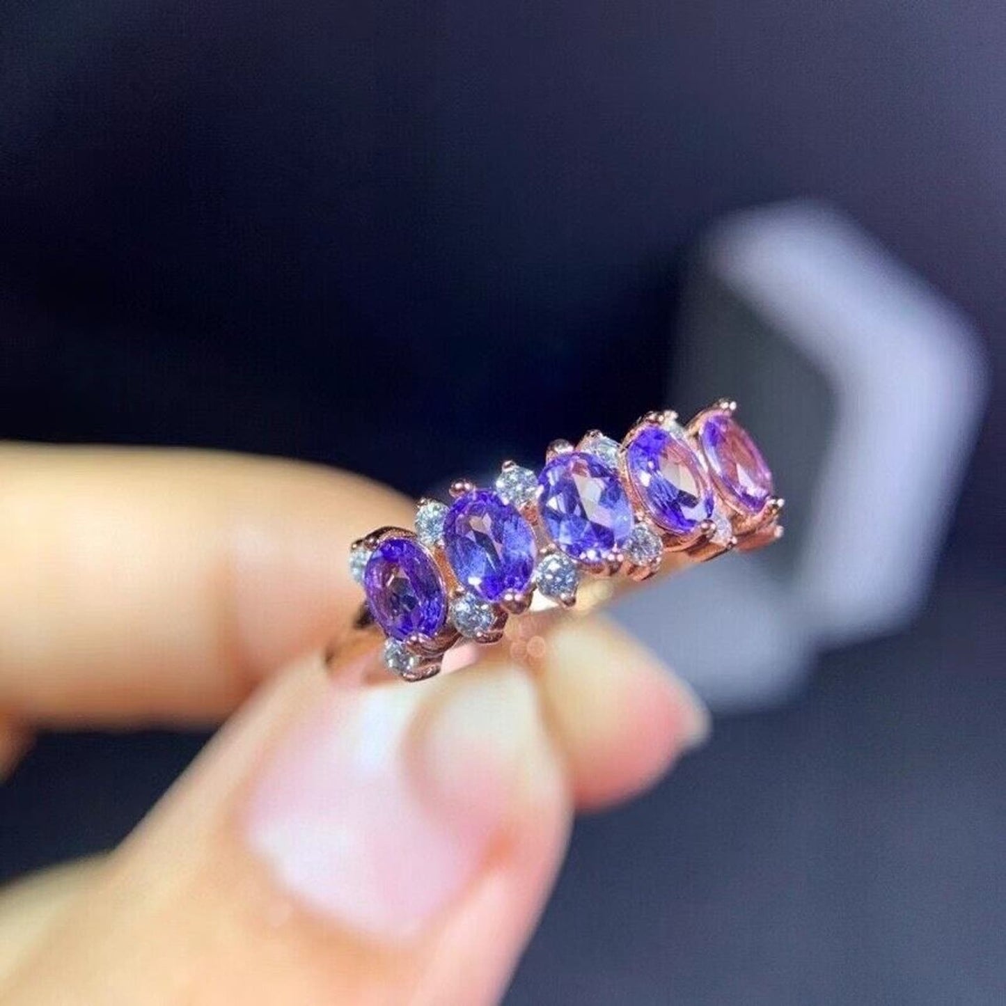 Purple Tanzanite Band Ring Platinum Plated 3x4mm