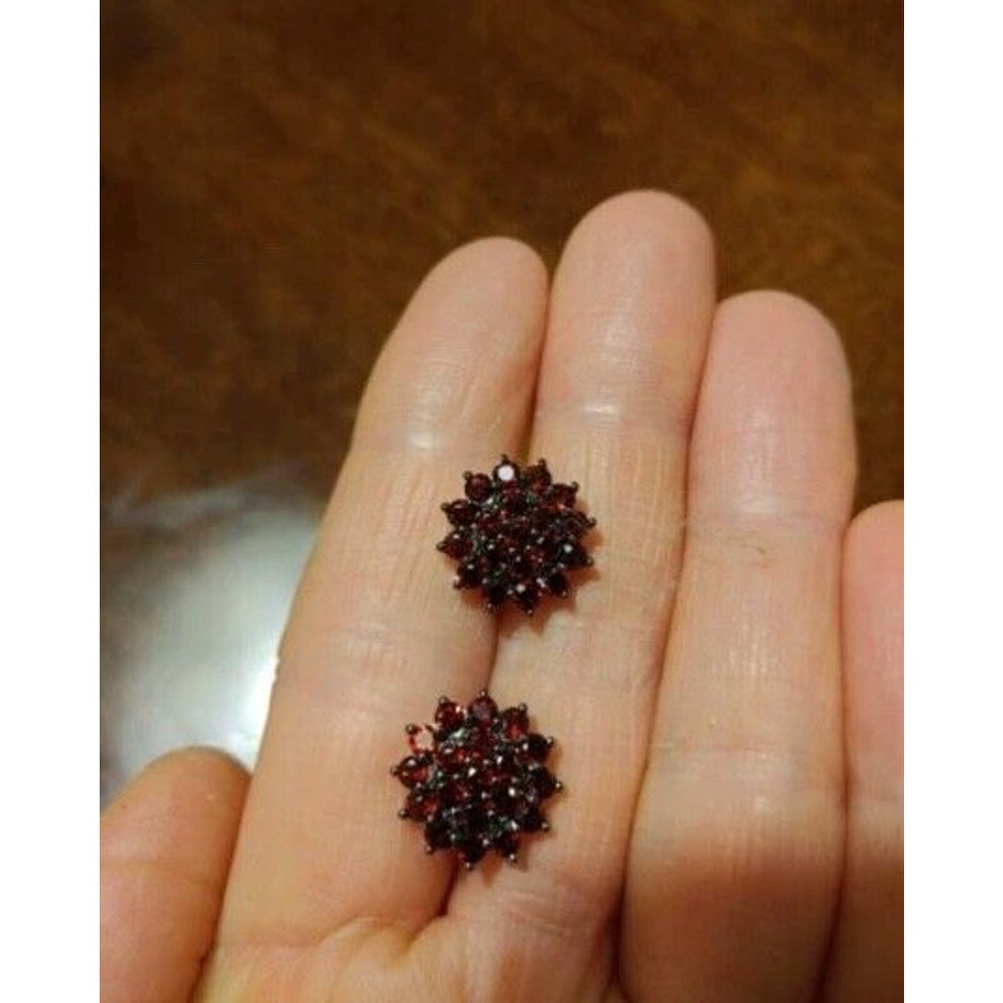 Red Garnet Flower Cluster Stud Earrings 2.5mm Sterling Silver