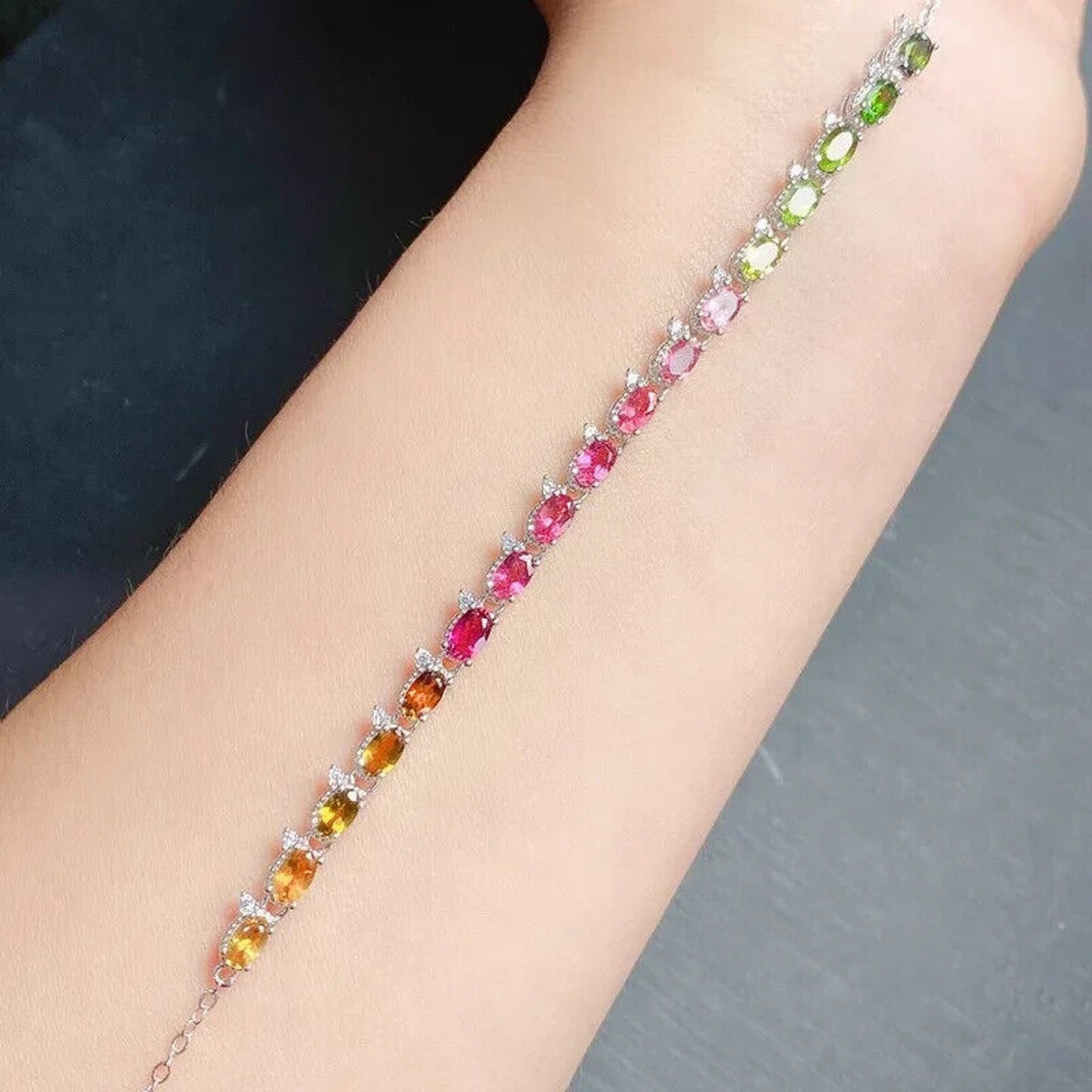 Gradient Multicolor Tourmaline Tennis Bracelet