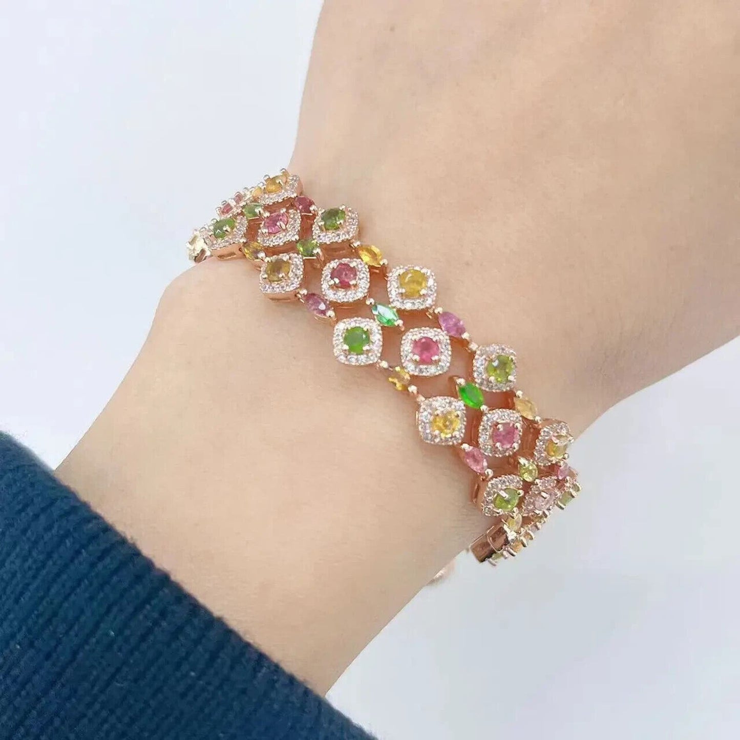 Multilayer Tourmaline Gemstone Bracelet Rose Gold