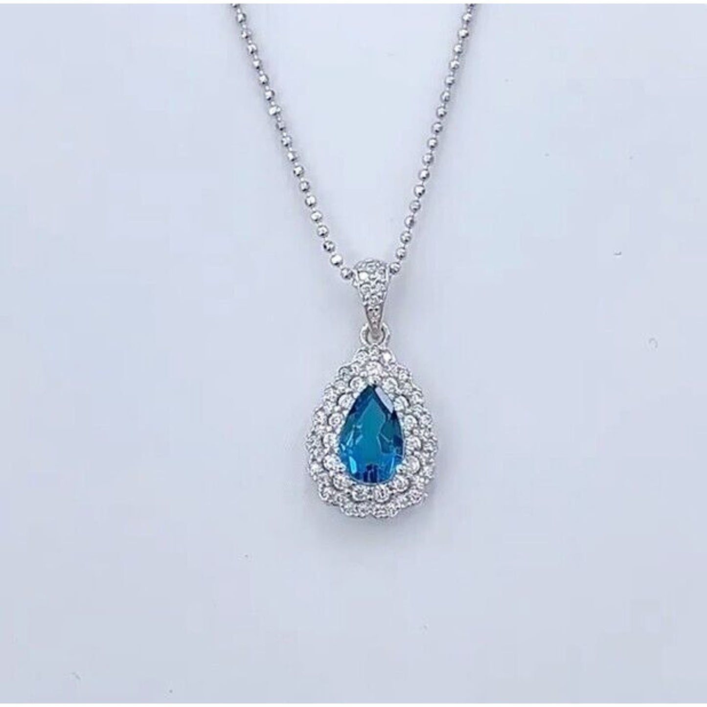 London Blue Topaz Pear Cut Pendant Necklace 5x8mm