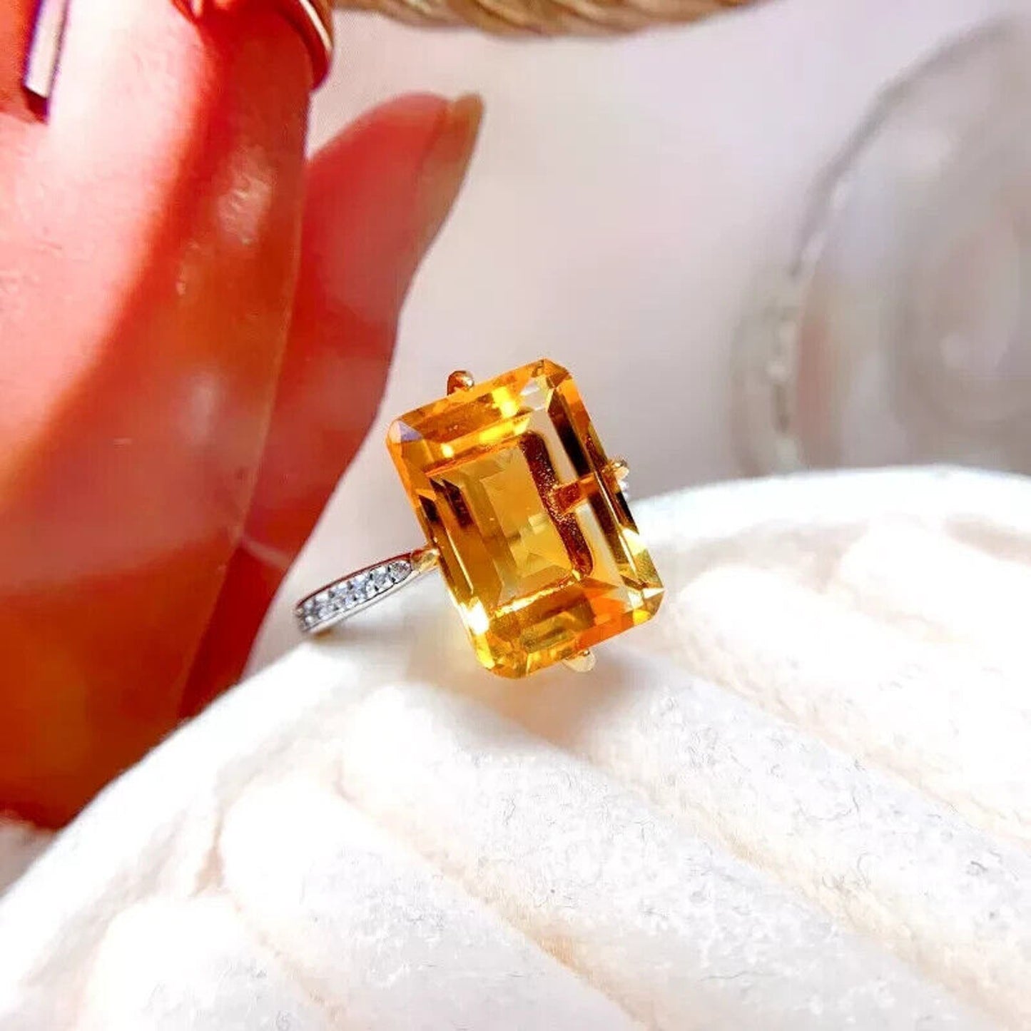 Natural Citrine Gemstone Ring 10x14mm Sterling Silver