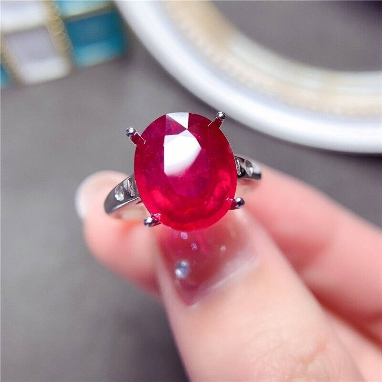 Natural Pigeon Blood Ruby Ring, Pigeon Blood Ruby 925 Sterling Silver Ring