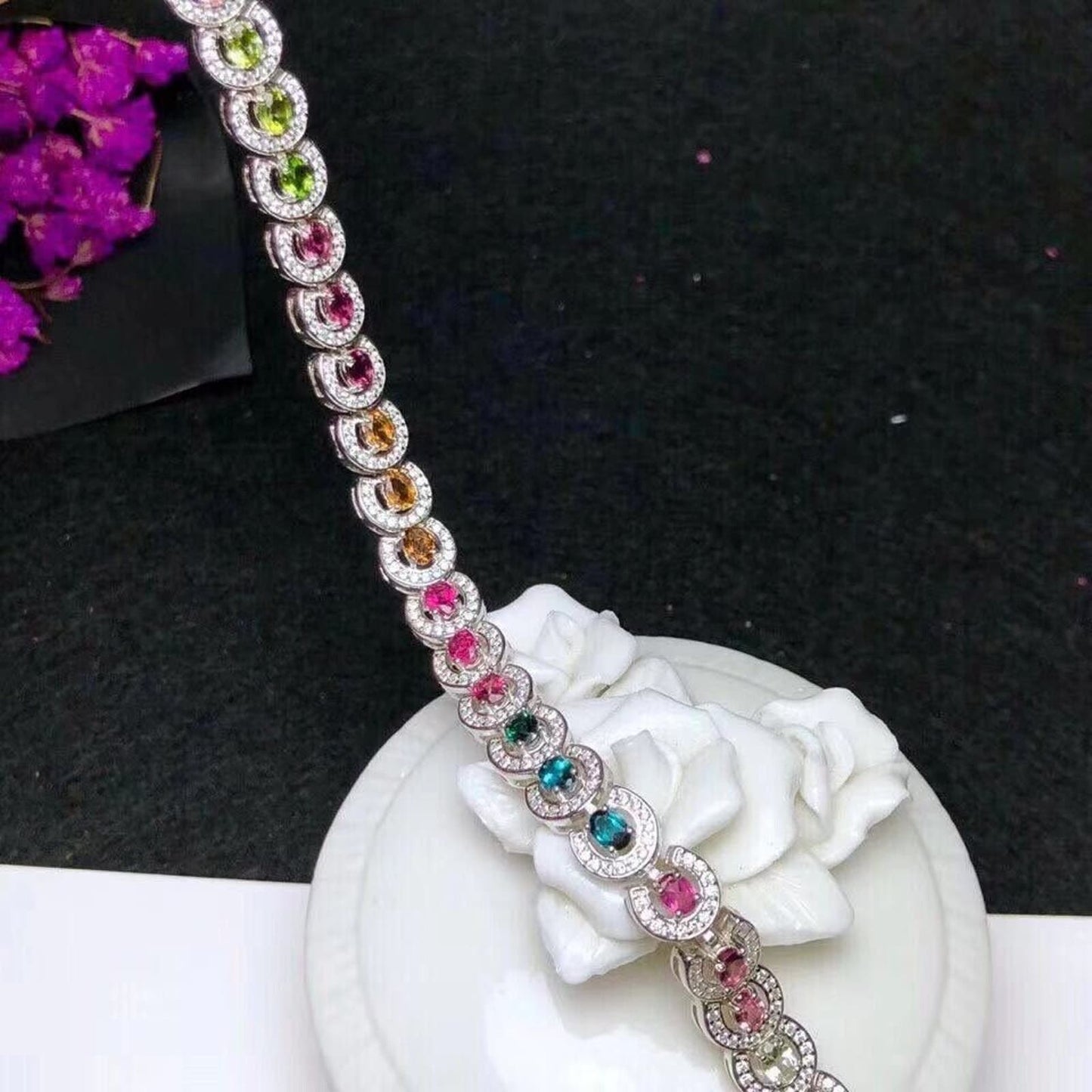 Tourmaline Gemstone Tennis Bracelet 925 Sterling Silver