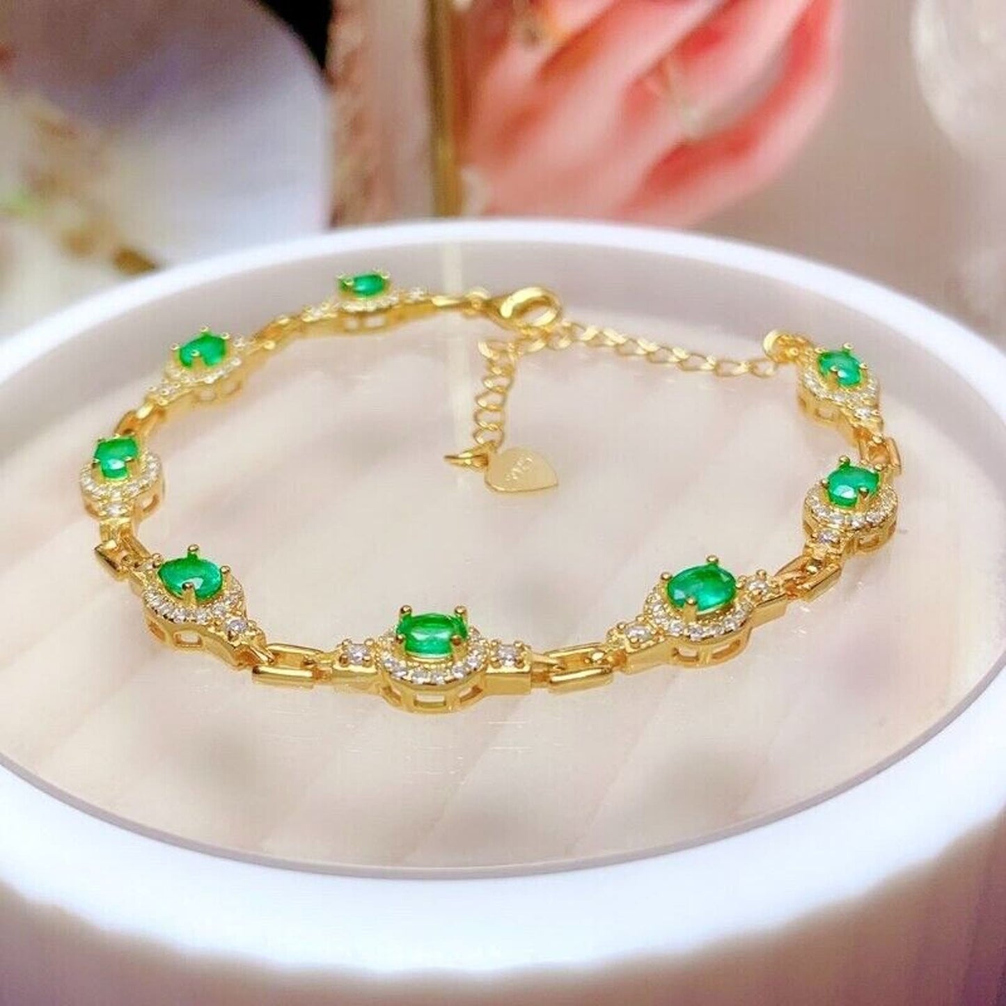 Natural Colombian Emerald Chain Tennis Bracelet 3x4mm