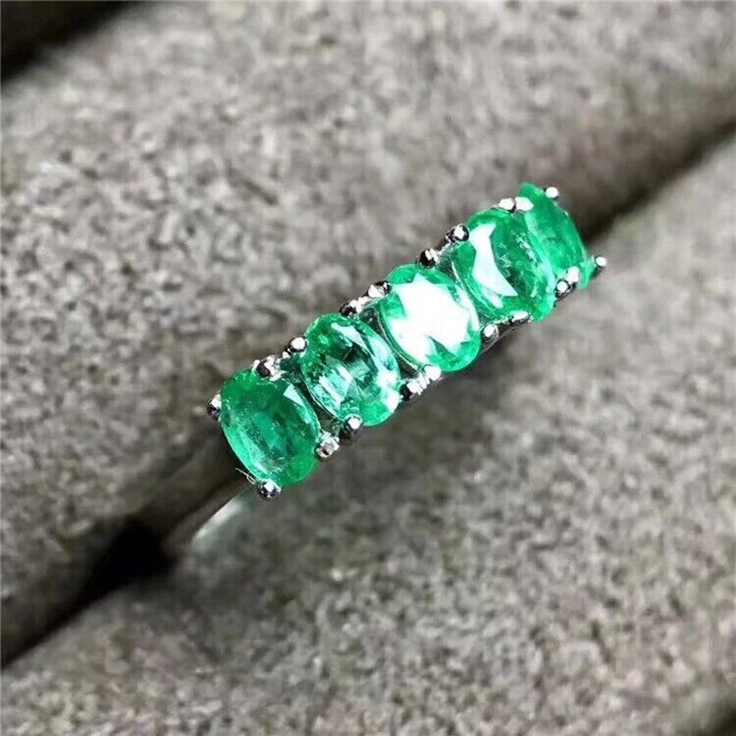 Natural Emerald Band Ring 3x4mm Sterling Silver