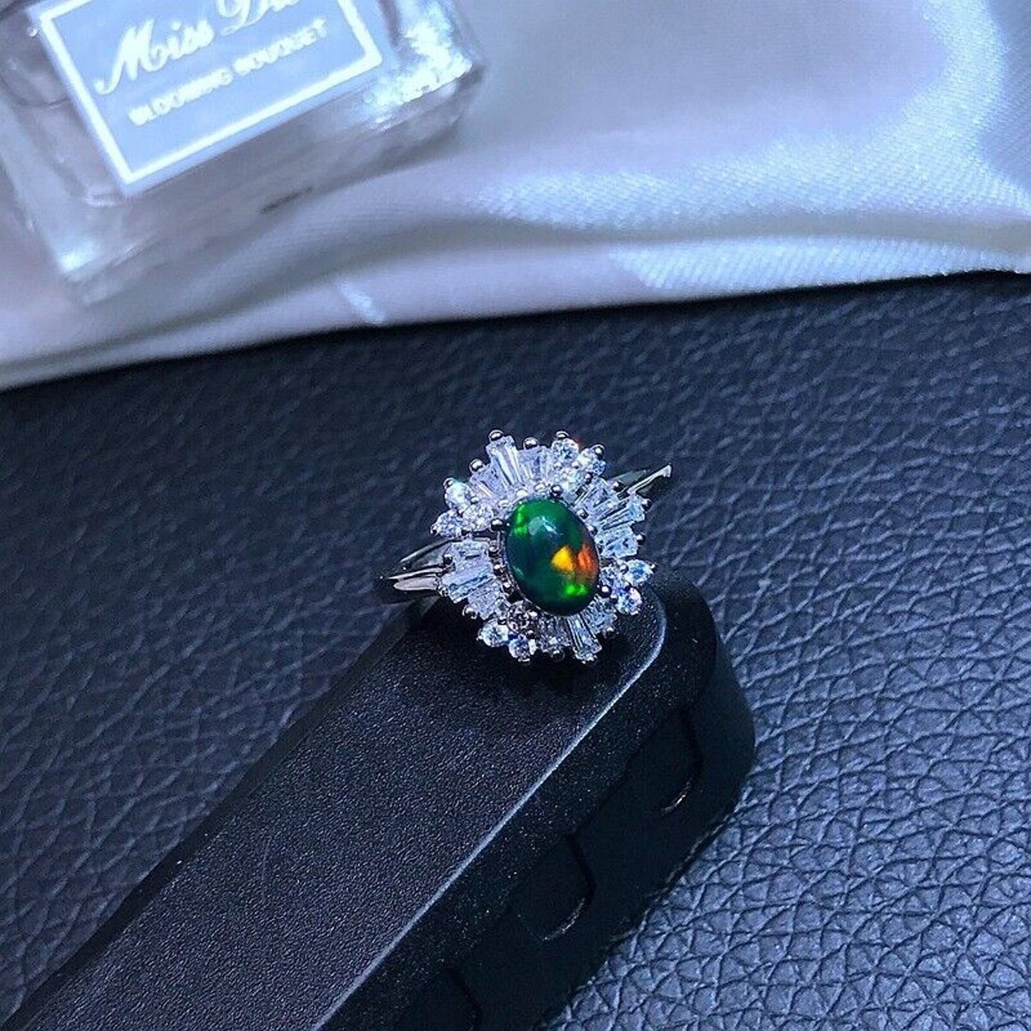 Black Opal Cluster Ring 5x7mm Sterling Silver