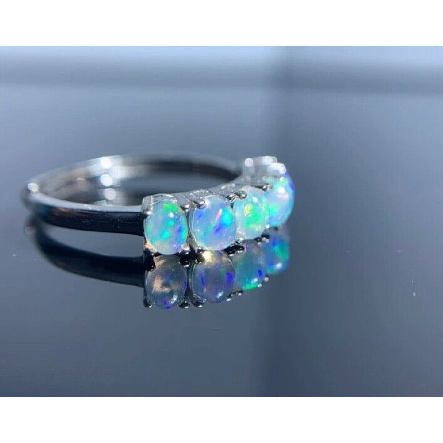 Australian Opal Band Ring 3x4mm Sterling Silver