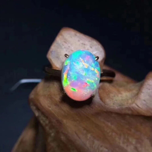 White Fire Opal Ring Oval 7x9mm Sterling Silver