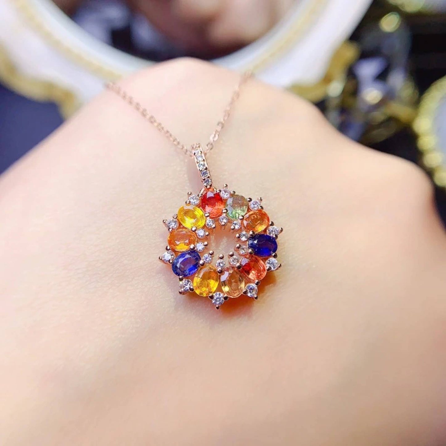 Colorful Sapphire Clavicle Necklace Pendant, 3x4mm Genuine Sapphire Pendant