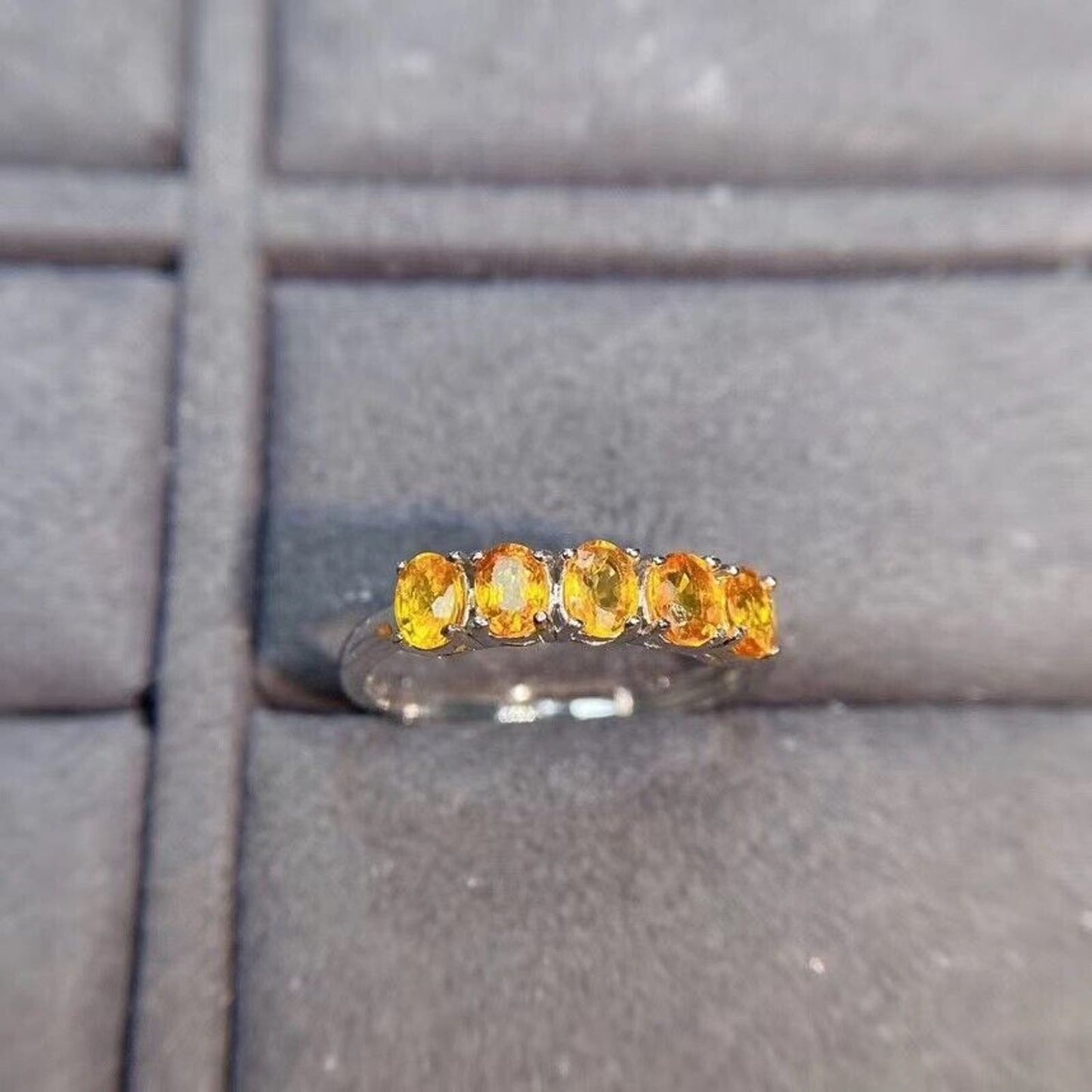 Citrine Gemstone Stackable Band Ring 3x4mm Sterling Silver