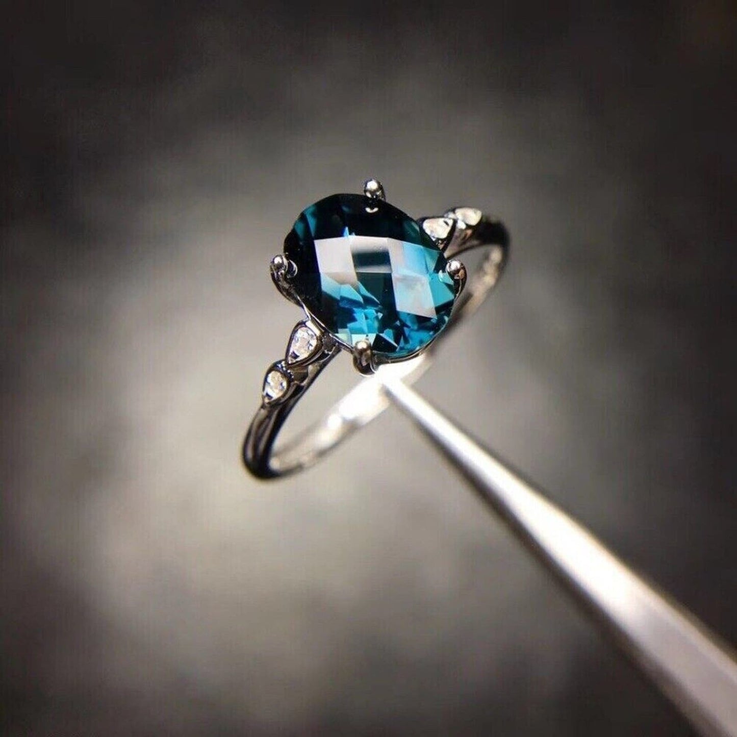 London Blue Topaz Cocktail Ring 7x9mm Sterling Silver