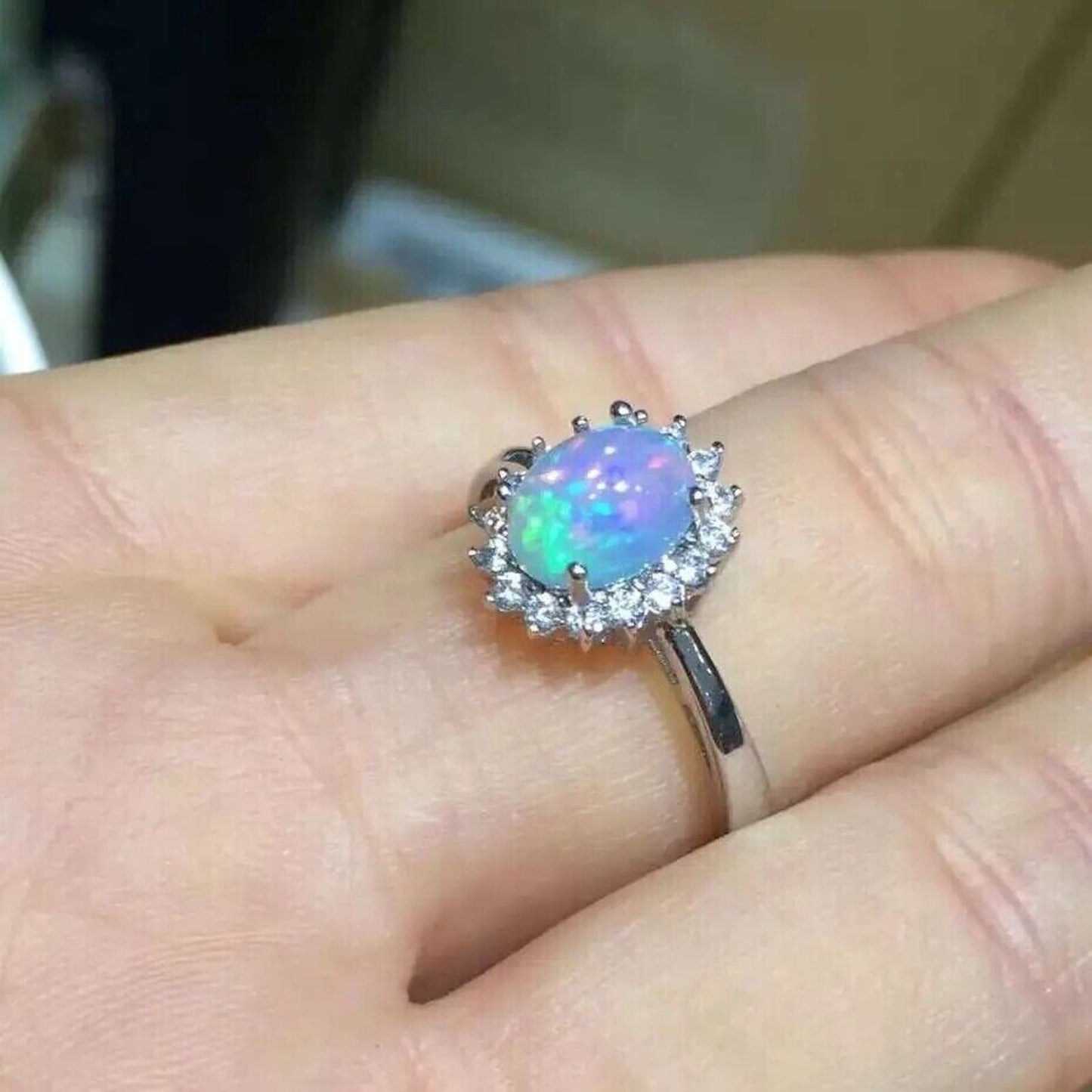 Fire Opal Cocktail Ring 6x8mm Sterling Silver