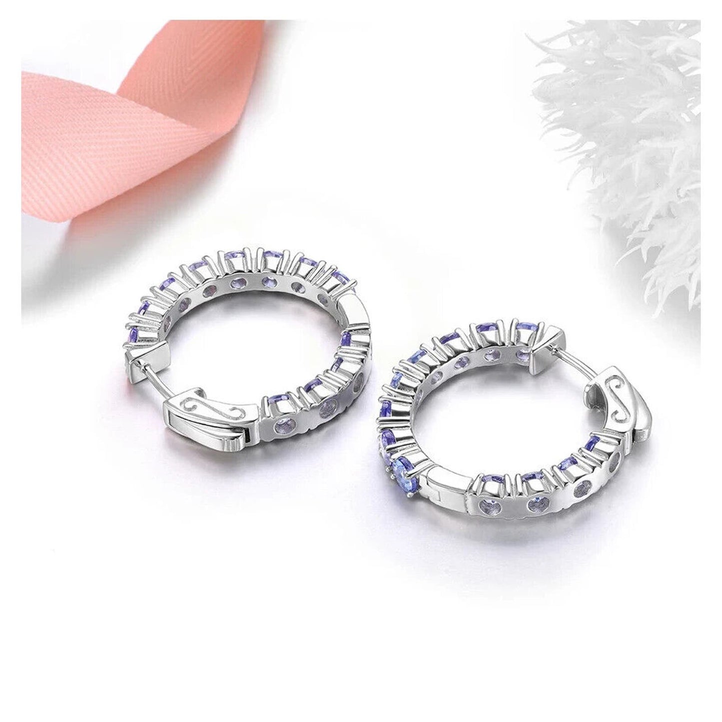 Purple Tanzanite Hoop Earrings Platinum Plated