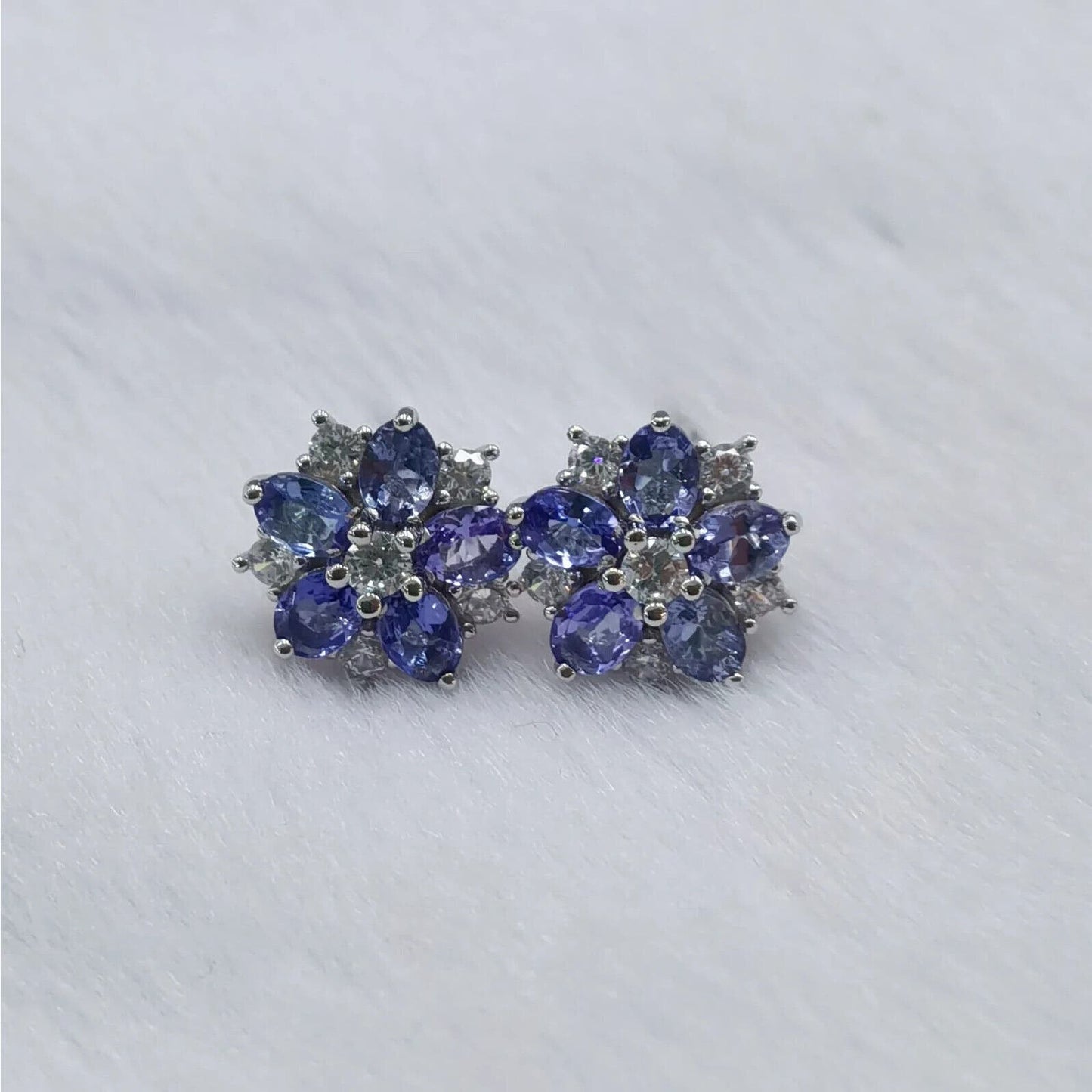 Genuine Purple Tanzanite Cluster Stud Earrings 3x4mm