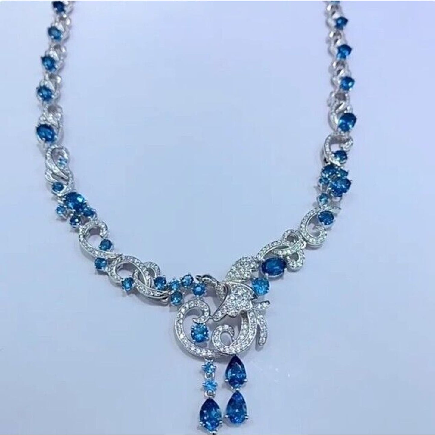 Natural London Blue Topaz Extravagant Statement Necklace