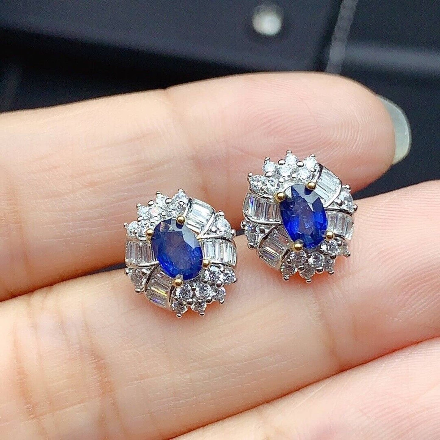 Blue Sapphire Stud Earrings Sri Lanka Sapphire, Silver Sapphire Earrings