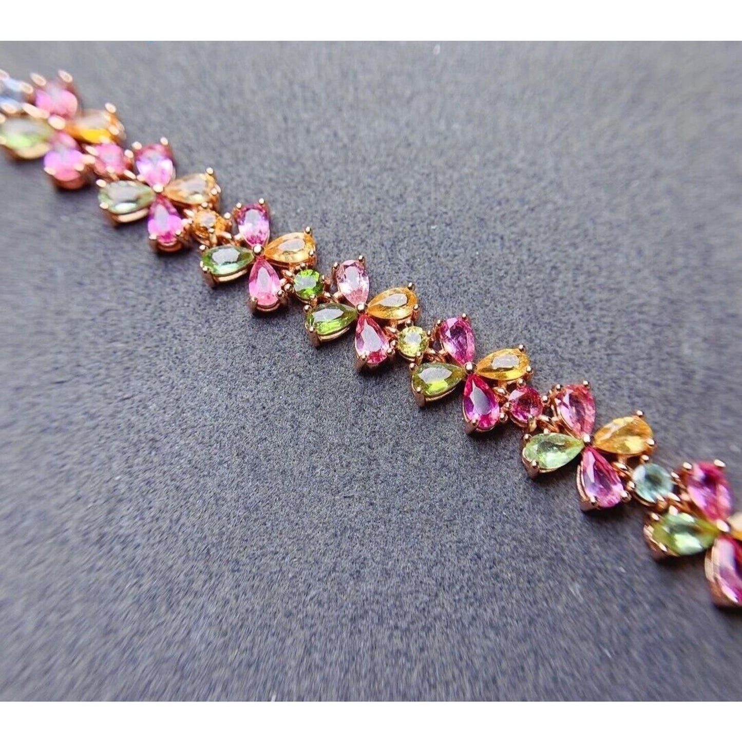 Natural Tourmaline Flower Bracelet 925 Sterling Silver