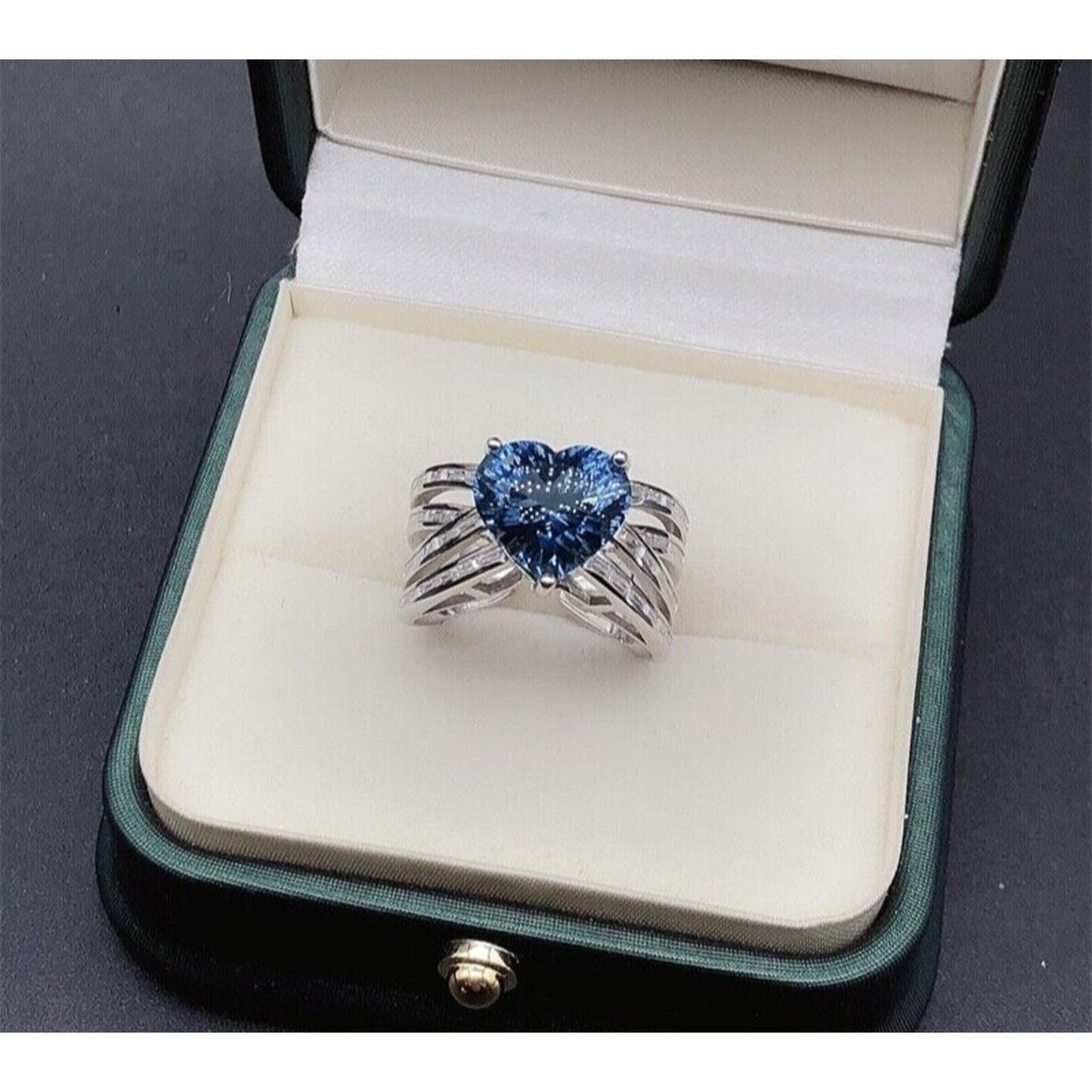 London Blue Topaz Heart Cut Statement Ring 10x10mm