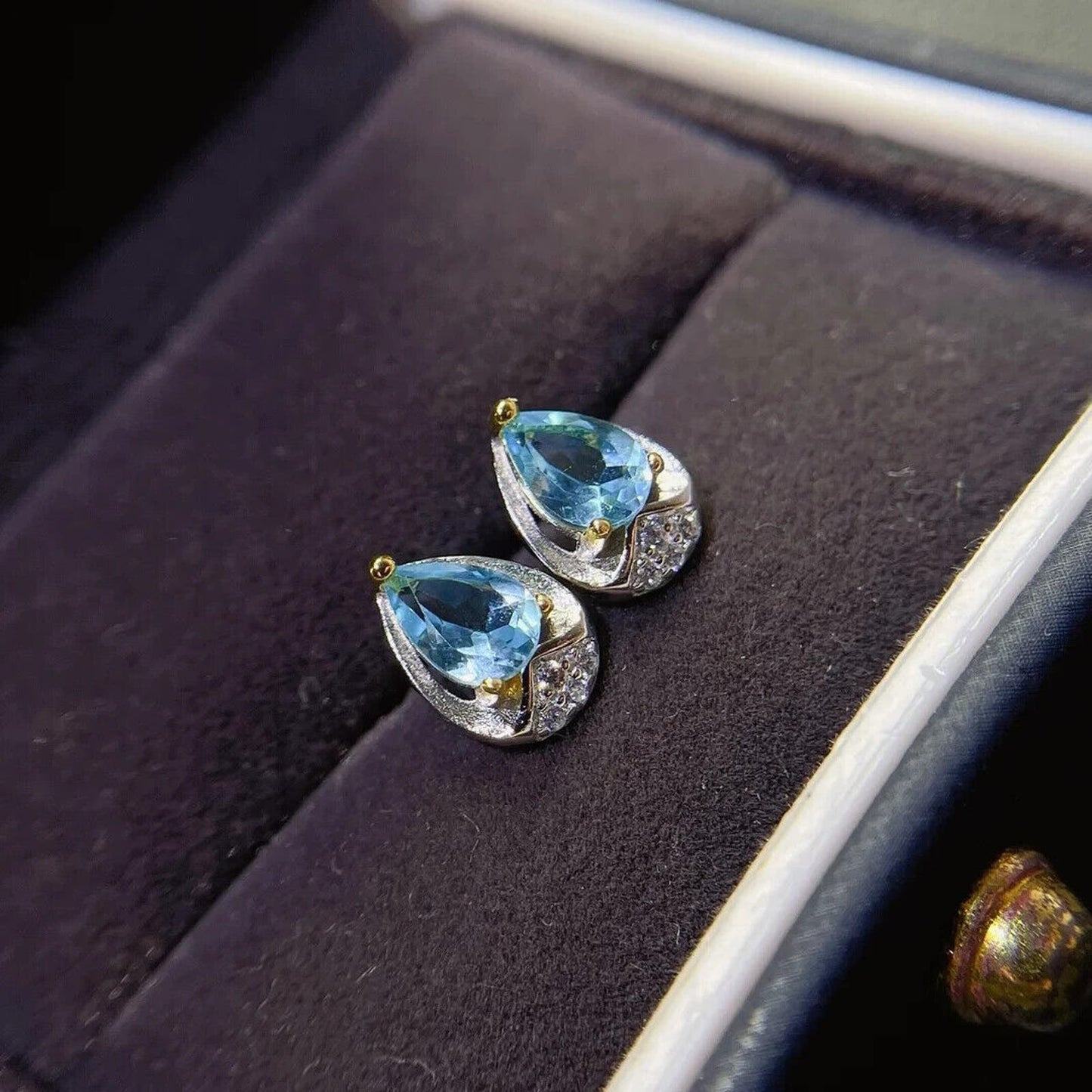 Sky Blue Topaz Teardrop Stud Earrings 4x6mm