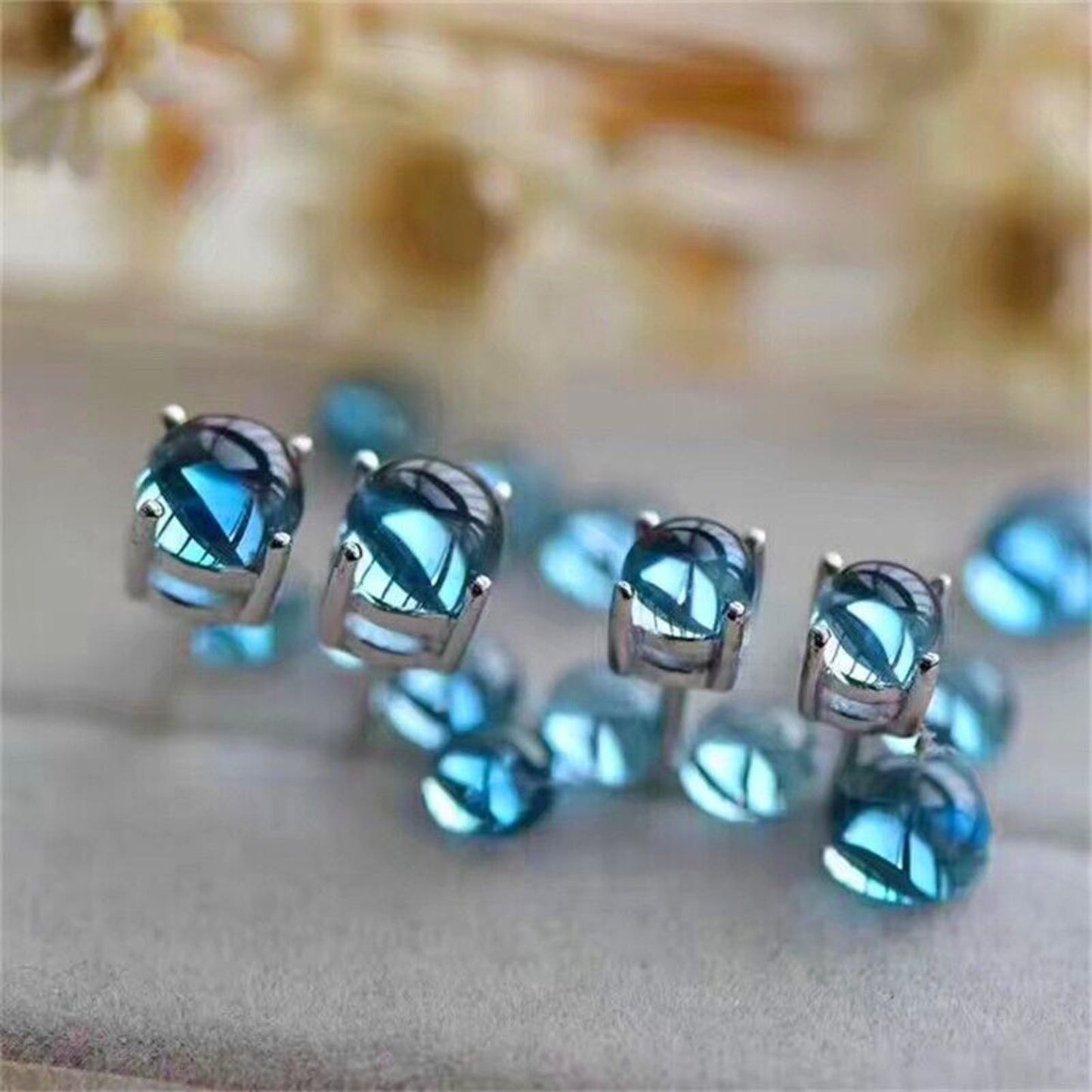 Swiss Blue Topaz Round Cabochon Earrings 5mm