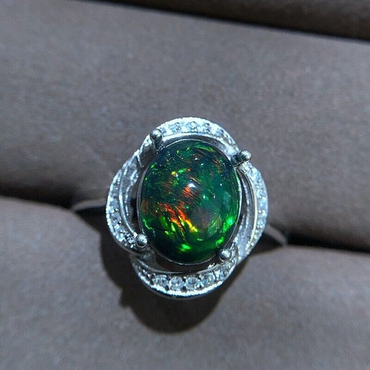 Black Opal Cocktail Ring 8x10mm Sterling Silver