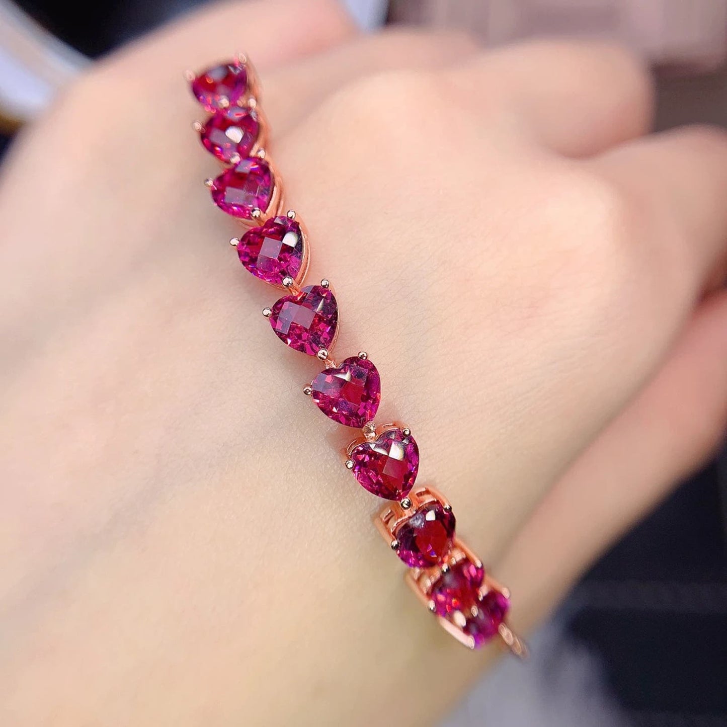 Heart Cut Pink Magnesium Garnet Tennis Bracelet 4x4mm