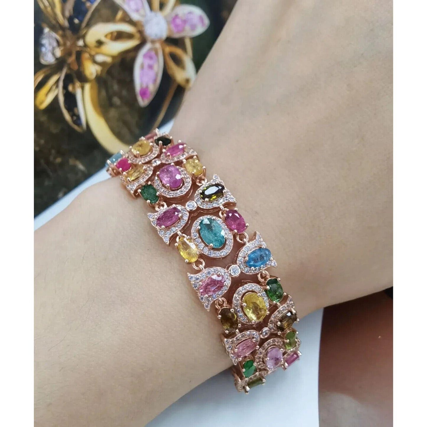 Tourmaline Gemstone Multilayer Bracelet Rose Gold