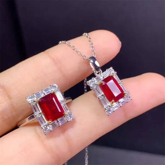 Natural Ruby Jewelry Set, Women's Ruby Pendant and Ring, Ruby Ring and Pendant