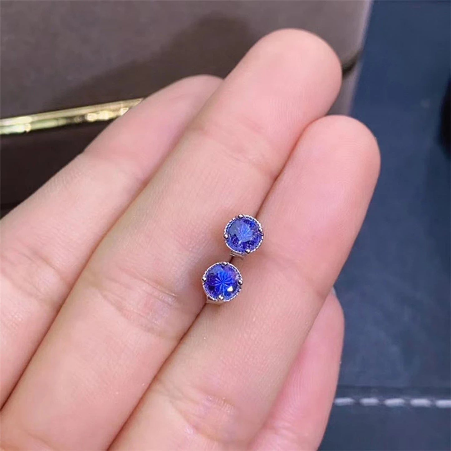 Dainty Purple Tanzanite Stud Earrings 4mm