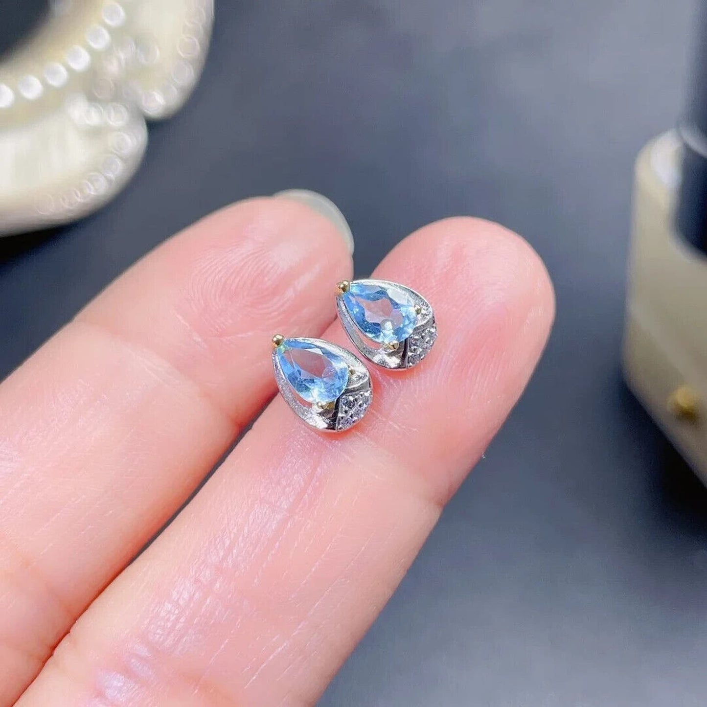 Sky Blue Topaz Teardrop Stud Earrings 4x6mm