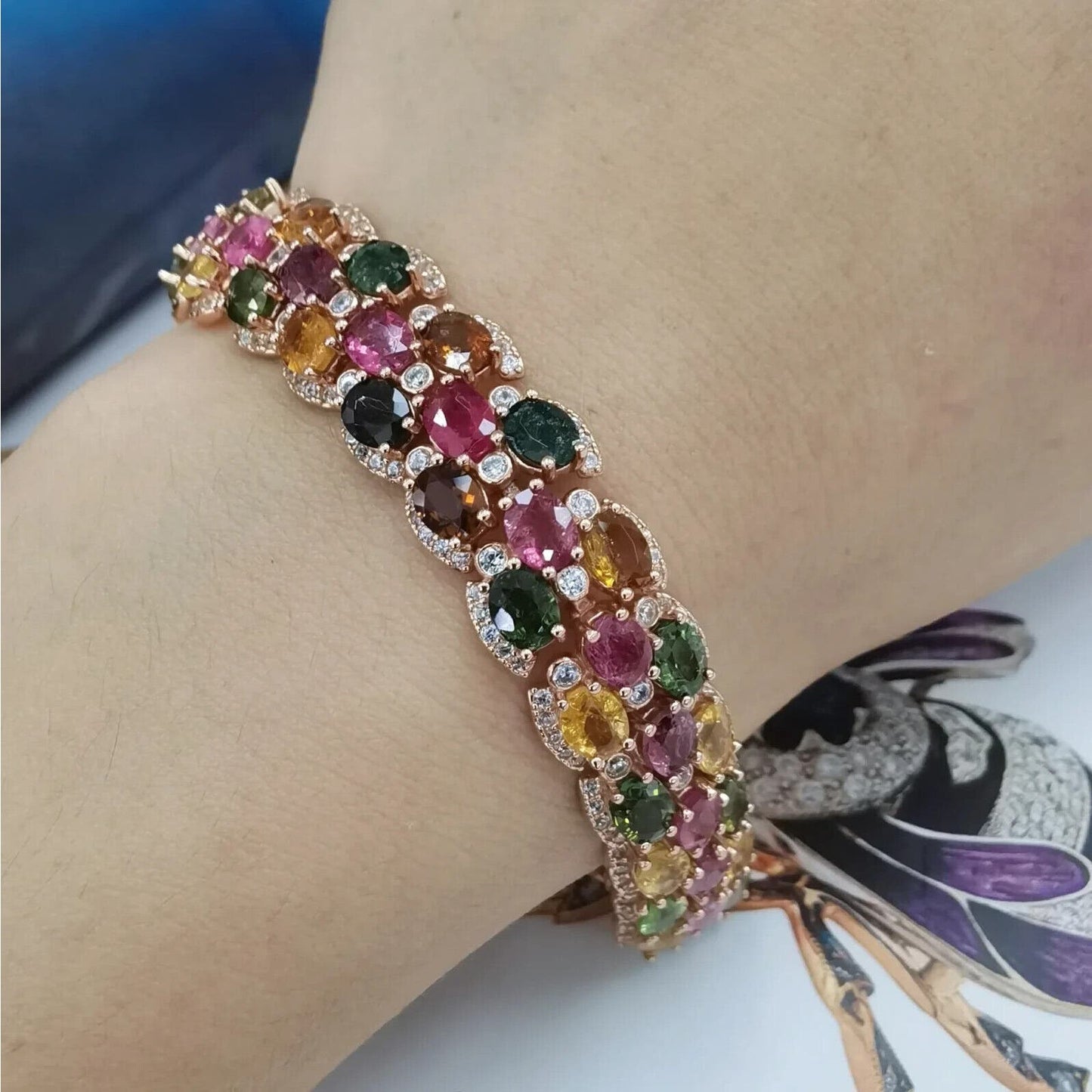 Multilayer Natural Tourmaline Bracelet Rose Gold 4x5mm