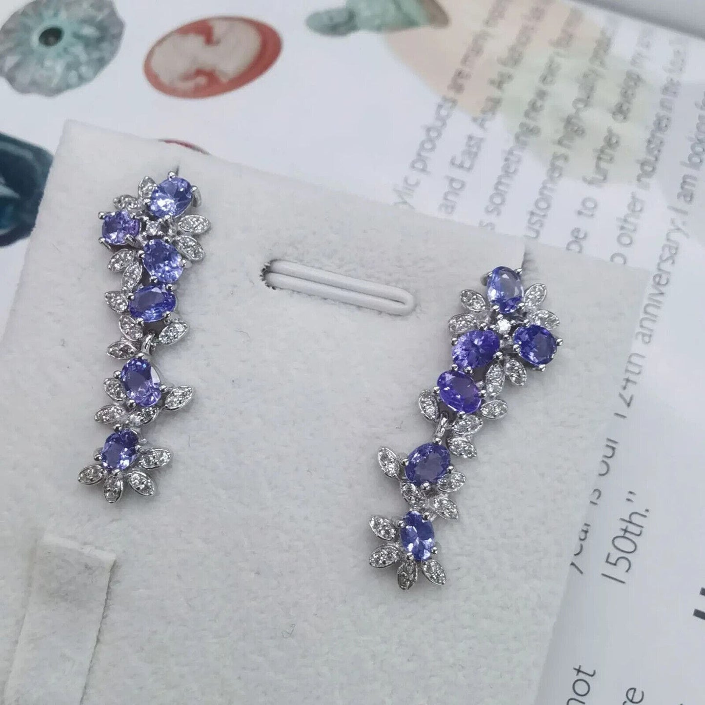 Purple Tanzanite Cluster Dangle Earrings 3x4mm