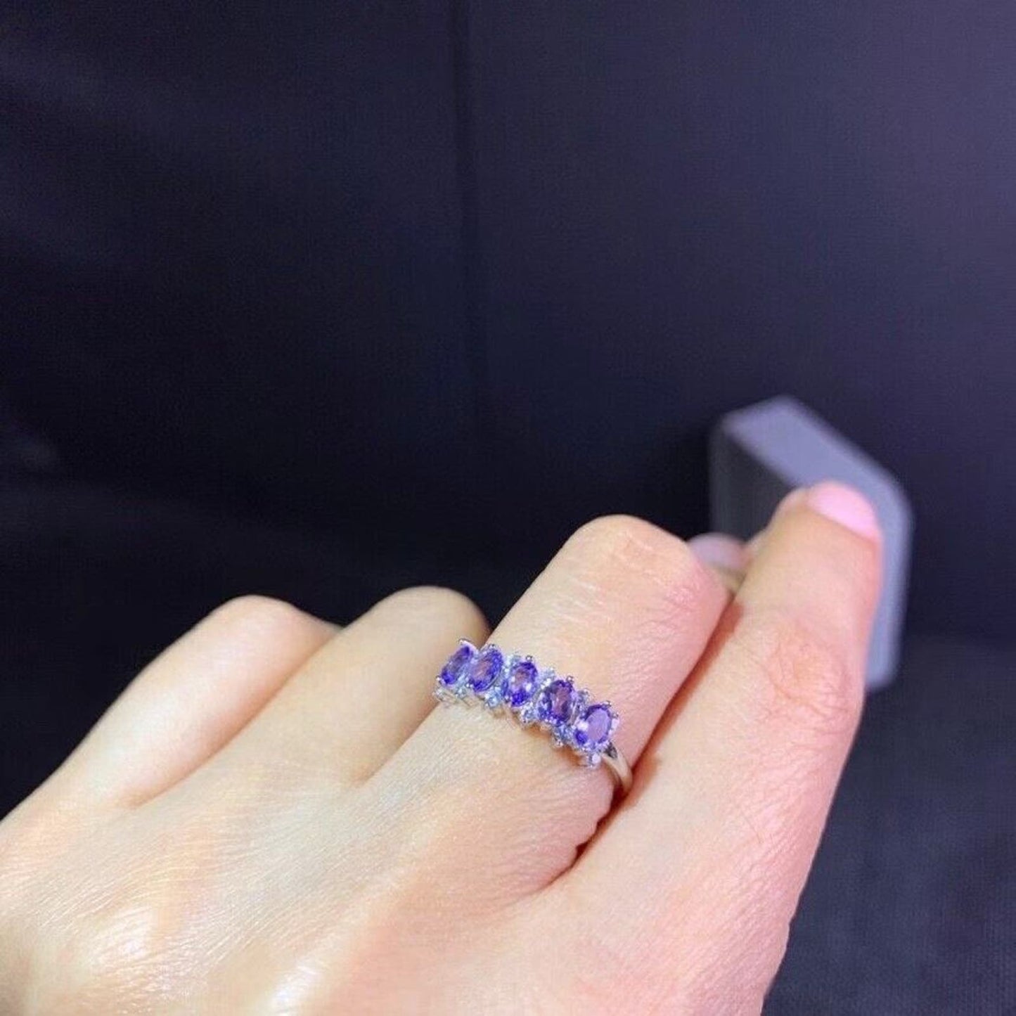 Purple Tanzanite Band Ring Platinum Plated 3x4mm