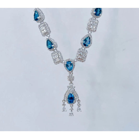 London Blue Topaz Statement Pendant Necklace Platinum Plated