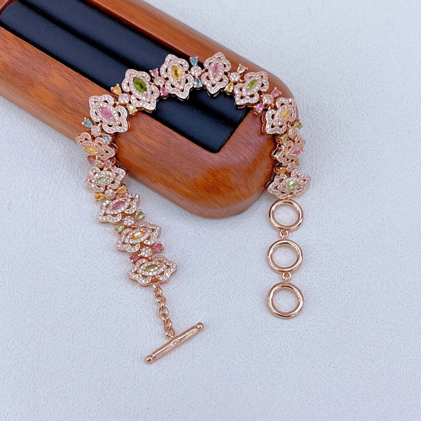 Colorful Brazilian Tourmaline Rose Gold Bracelet