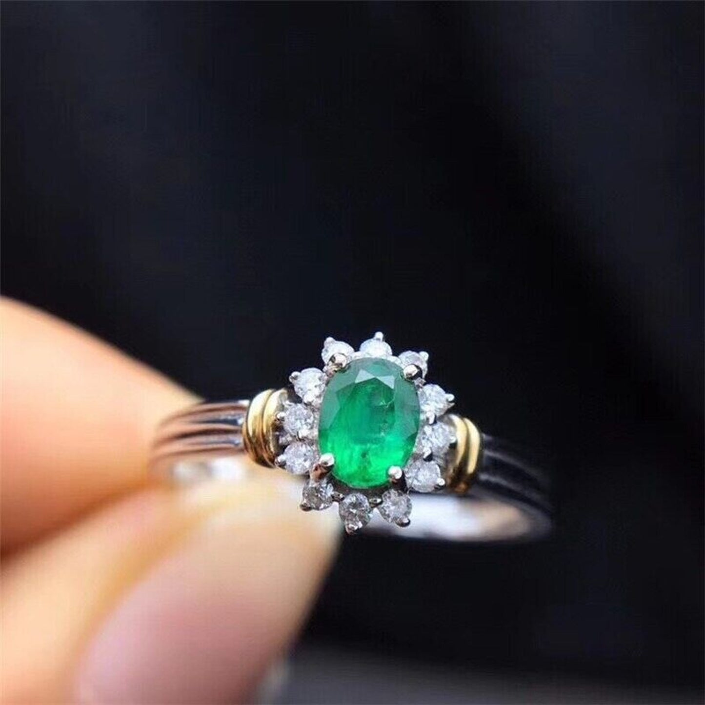 Dainty Emerald Ring 3x4mm Sterling Silver