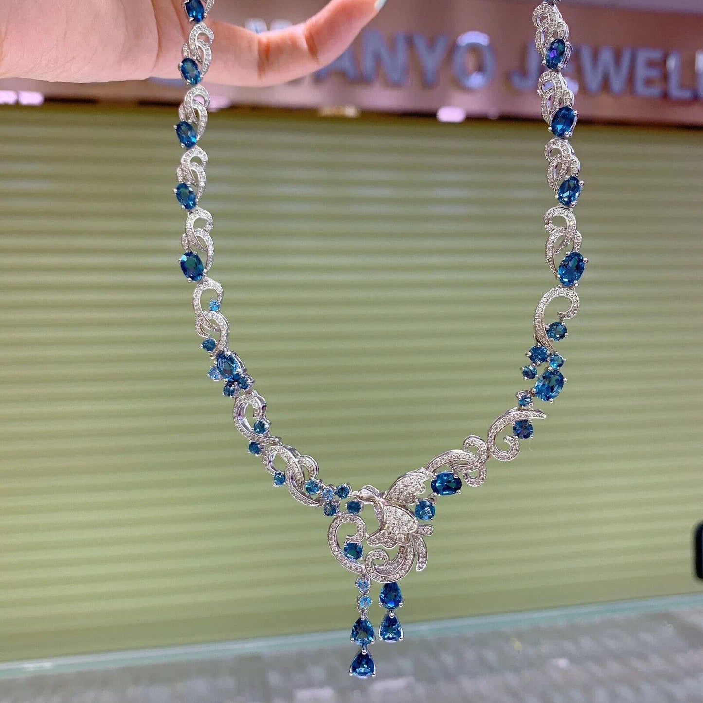 Natural London Blue Topaz Extravagant Statement Necklace